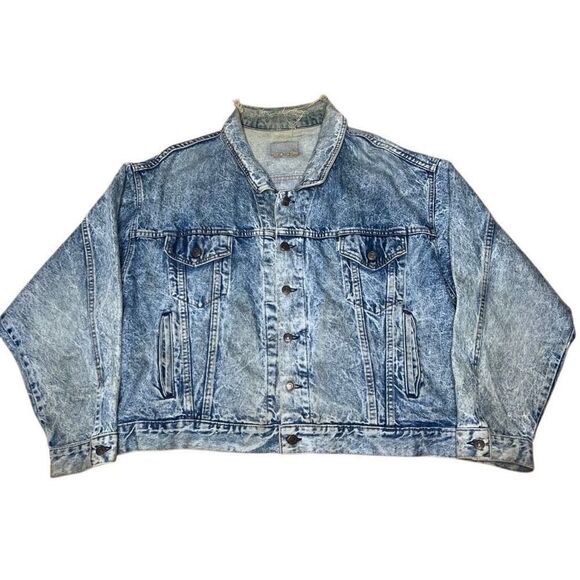 American Vintage 80s Levi’s Acid Wash White Tab Denim Trucker Jacket XL Thrashed - Picture 4 of 14